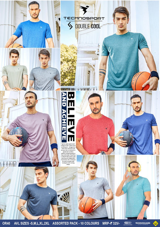 TechnoSport Crew Neck Half Sleeve Dry Fit T Shirts for Men OR-40 Pack Of 8 Pices
