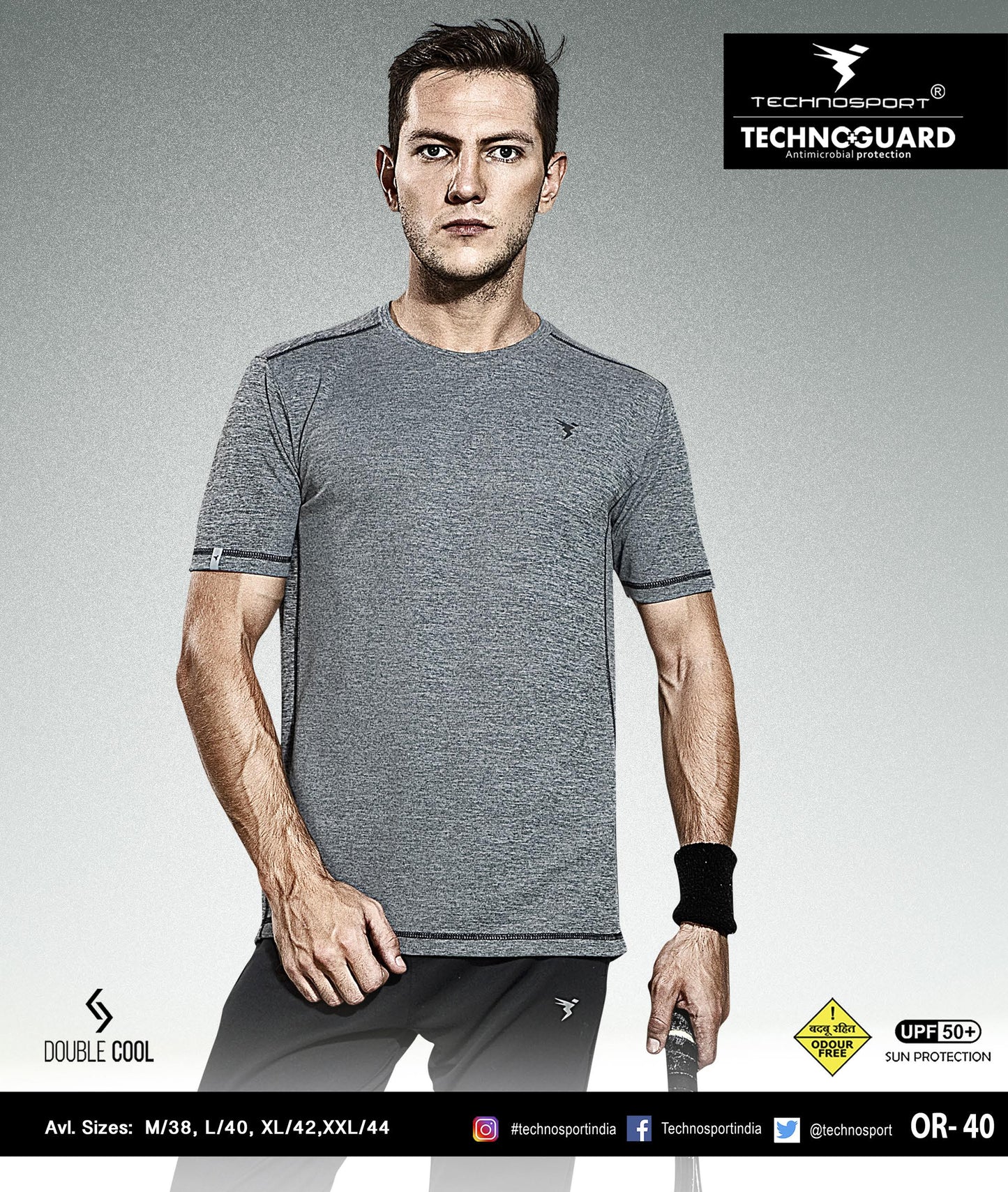 TechnoSport Crew Neck Half Sleeve Dry Fit T Shirt for Men OR-40 (Dark Grey)
