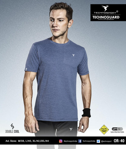 TechnoSport Crew Neck Half Sleeve Dry Fit T Shirt for Men OR-40 (Spanish Blue)