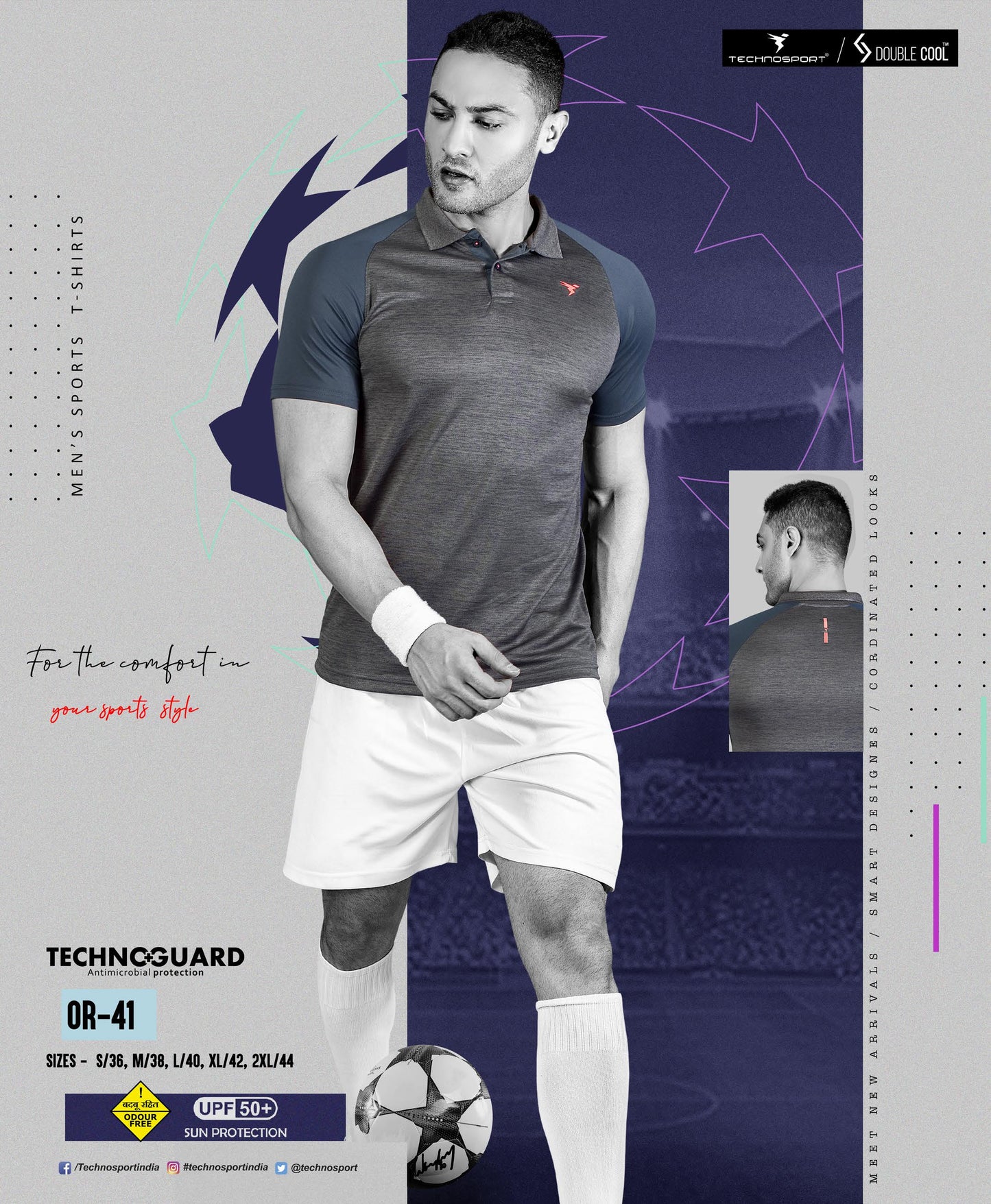 TechnoSport Polo Neck Half Sleeve Dry Fit T Shirt for Men OR-41 (Black)