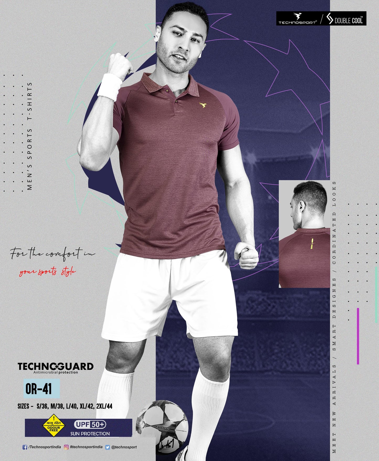 TechnoSport Polo Neck Half Sleeve Dry Fit T Shirt for Men OR-41 (Maroon)