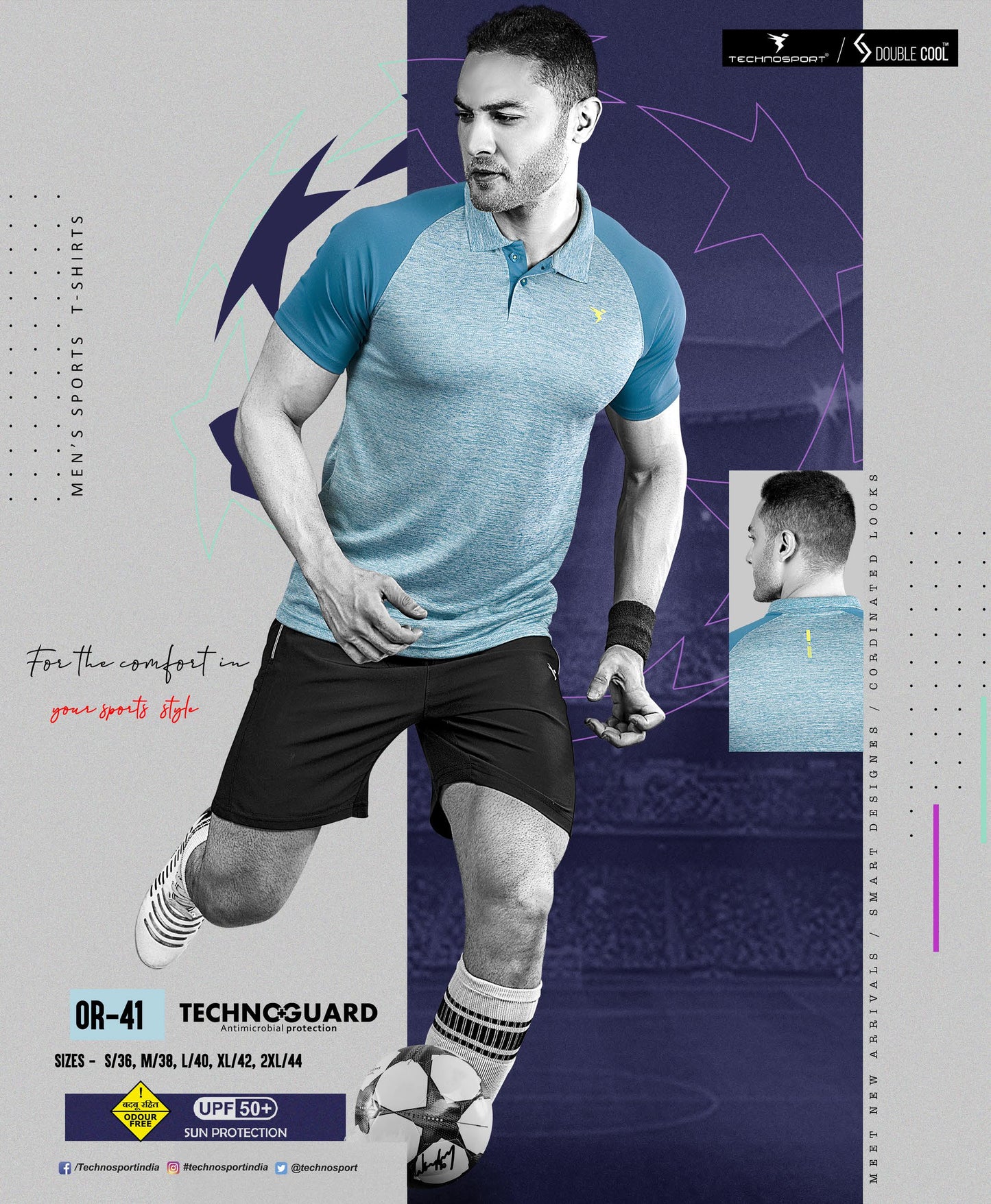 TechnoSport Polo Neck Half Sleeve Dry Fit T Shirt for Men OR-41 (Sky Blue)
