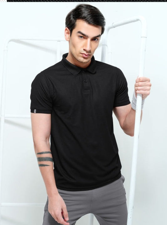 TechnoSport Polo Neck Half Sleeve Dry Fit T Shirt for Men OR-51 (Black)