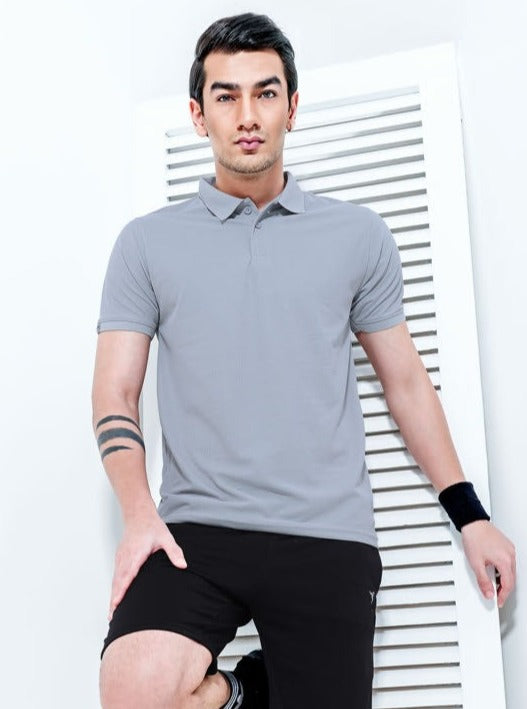 TechnoSport Polo Neck Half Sleeve Dry Fit T Shirt for Men OR-51 (Light Grey)