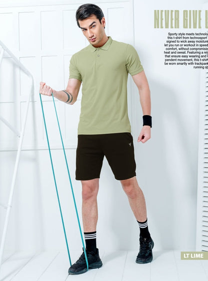 TechnoSport Polo Neck Half Sleeve Dry Fit T Shirt for Men OR-51 (Lite Lime)