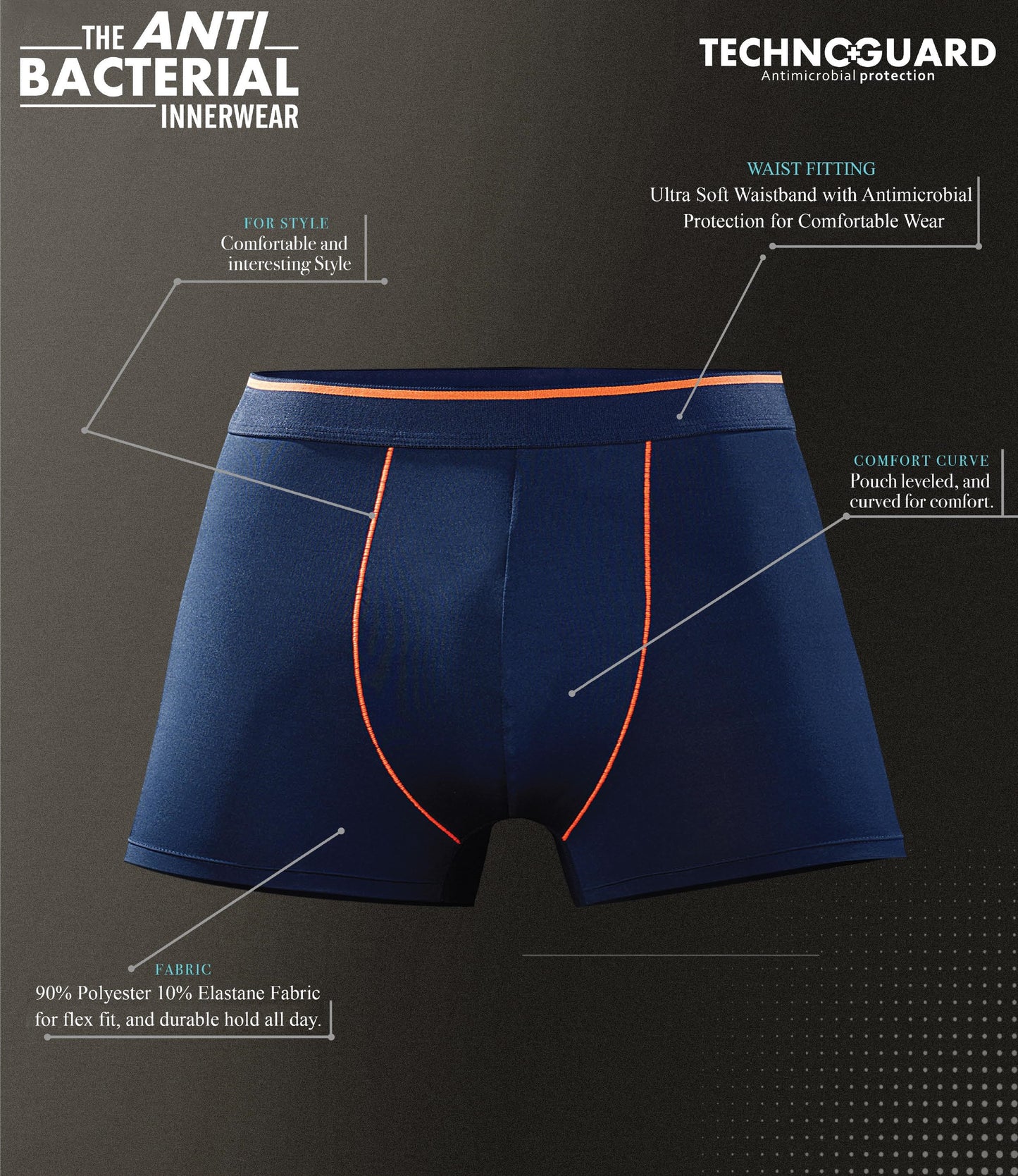 TechnoSport Anti Bacterial Innerwear For Men OR-53 (Grey/Orange)
