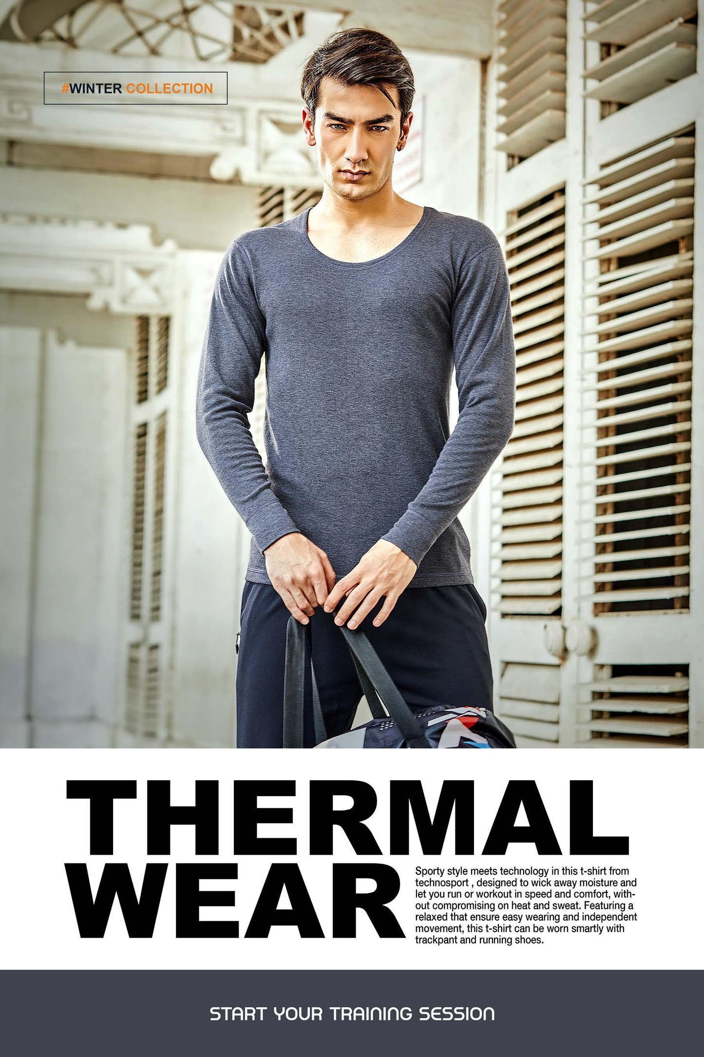 TechnoSport Crew Neck Full Sleeve Thermal Wear Body Warmer for Men OR-58 (Black)