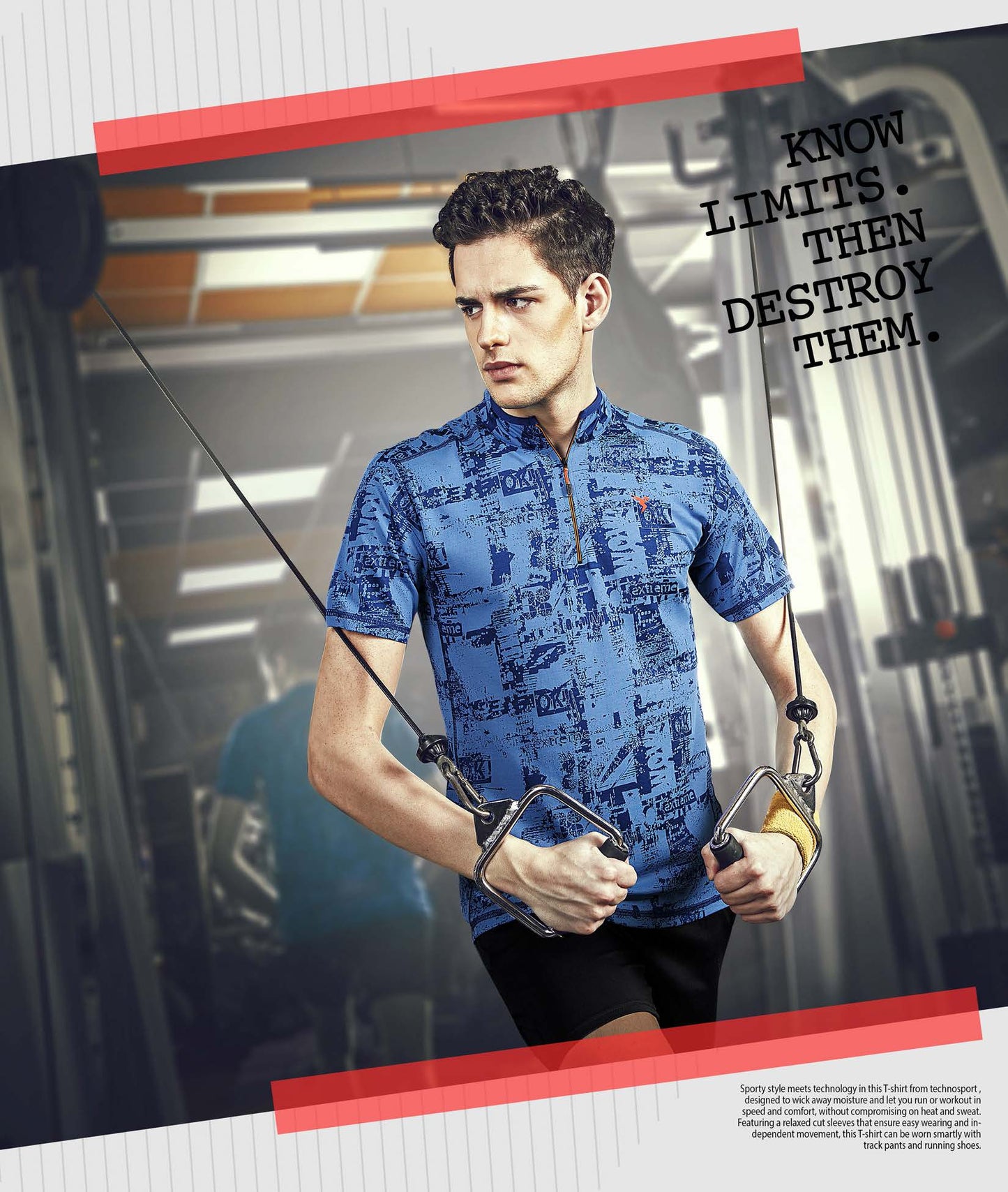 TechnoSport T-Neck Half Sleeve Half Zip Dry Fit T-Shirt for Men P-459 (Royal Blue)