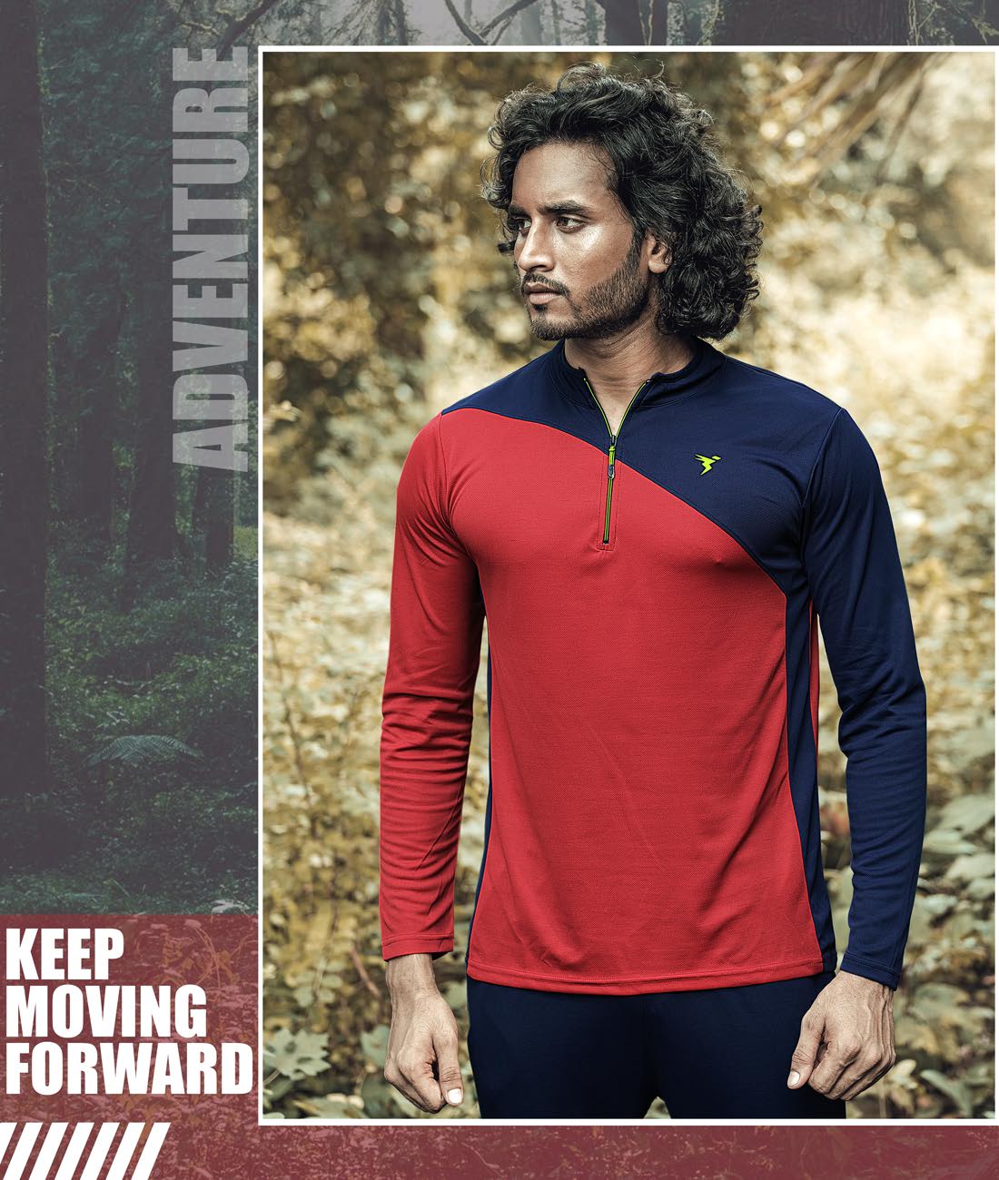 TechnoSport T-Neck Full Sleeve Half Zip Dry Fit T-Shirt for Men P-486 (Red/Navy Blue)