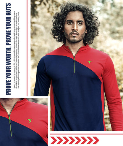 TechnoSport T Neck Full Sleeve Half Zip Dry Fit T-Shirt for Men P-486 (Navy Blue)