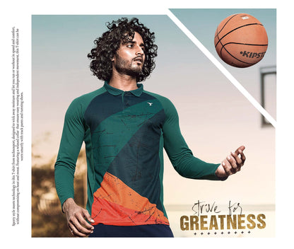 TechnoSport Polo Neck Full Sleeve Sublimation Dry Fit T-Shirt for Men P-487 (Green)