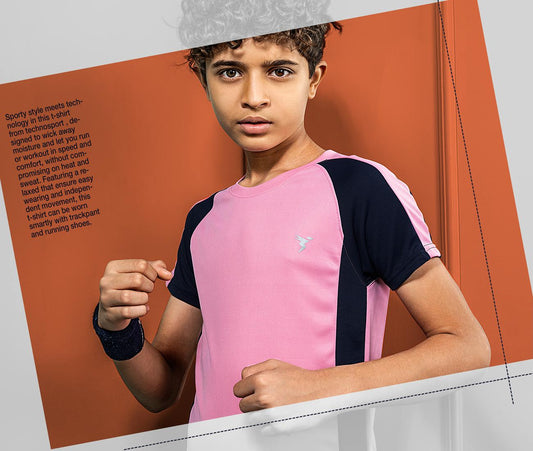 TechnoSport Crew Neck Half Sleeve Dry Fit T Shirt for Kids P-502 (Pink)