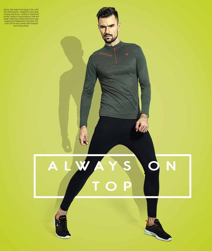 TechnoSport T Neck Full Sleeve Half Zip Dry Fit T-Shirt for Men P-506 (Olive Green)