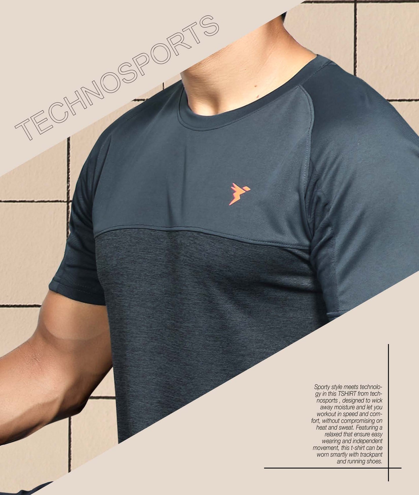 TechnoSport Crew Neck Half Sleeve Dry Fit T Shirt for Men P-516 (Dark Grey)