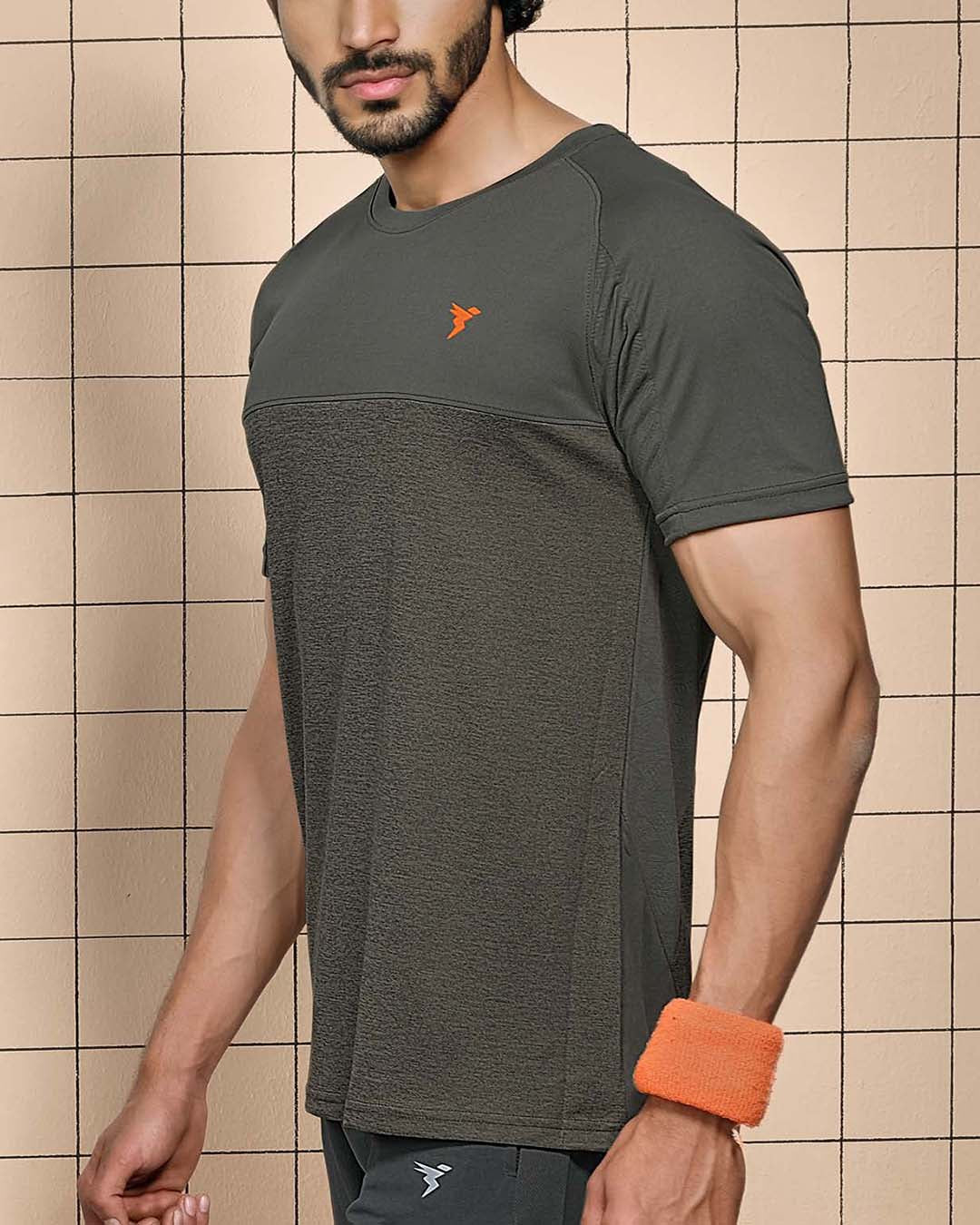 TechnoSport Crew Neck Half Sleeve Dry Fit T Shirt for Men P-516 (Olive Green)
