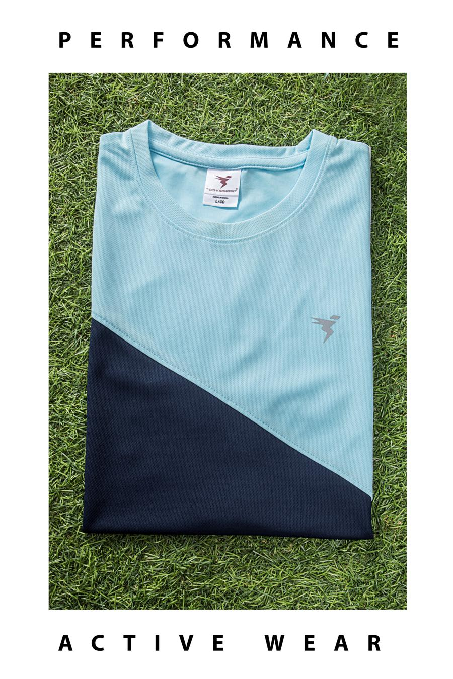 TechnoSport Crew Neck Half Sleeve Dry Fit T-Shirt for Men P 521 Navy Sky Blue