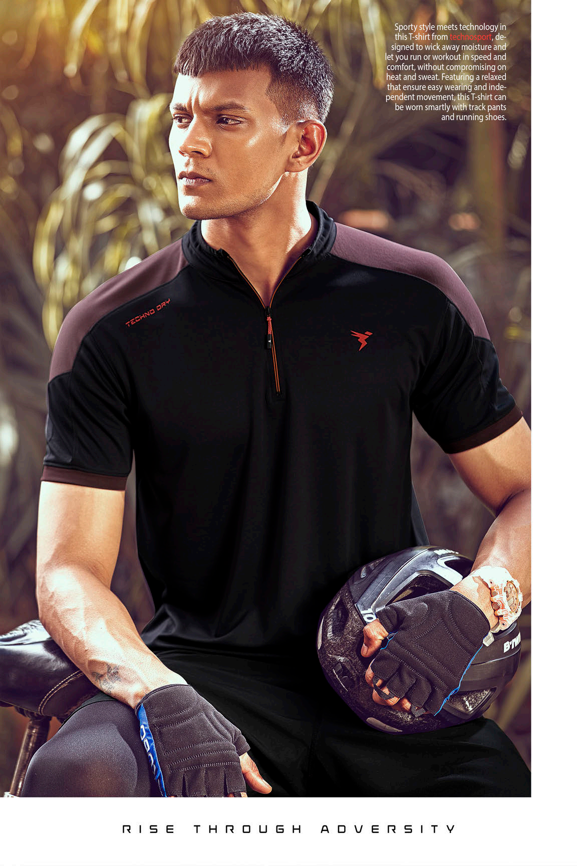 TechnoSport T-Neck Half Sleeve Half Zip Dry Fit T-Shirt for Men P-529 Black Burgundy