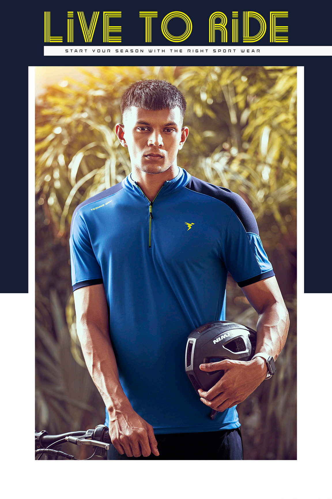 TechnoSport T-Neck Half Sleeve Half Zip Dry Fit T-Shirt for Men P-529 Royal Blue Navy Blue