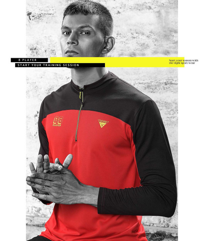 TechnoSport T-Neck Full Sleeve Half Zip Dry Fit T-Shirt for Men P 538 Red