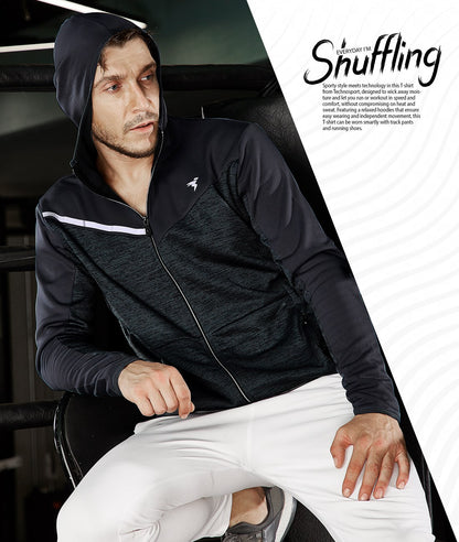 TechnoSport Full Sleeve Dry Fit Hoodie Jacket for Men PL-65 - Black