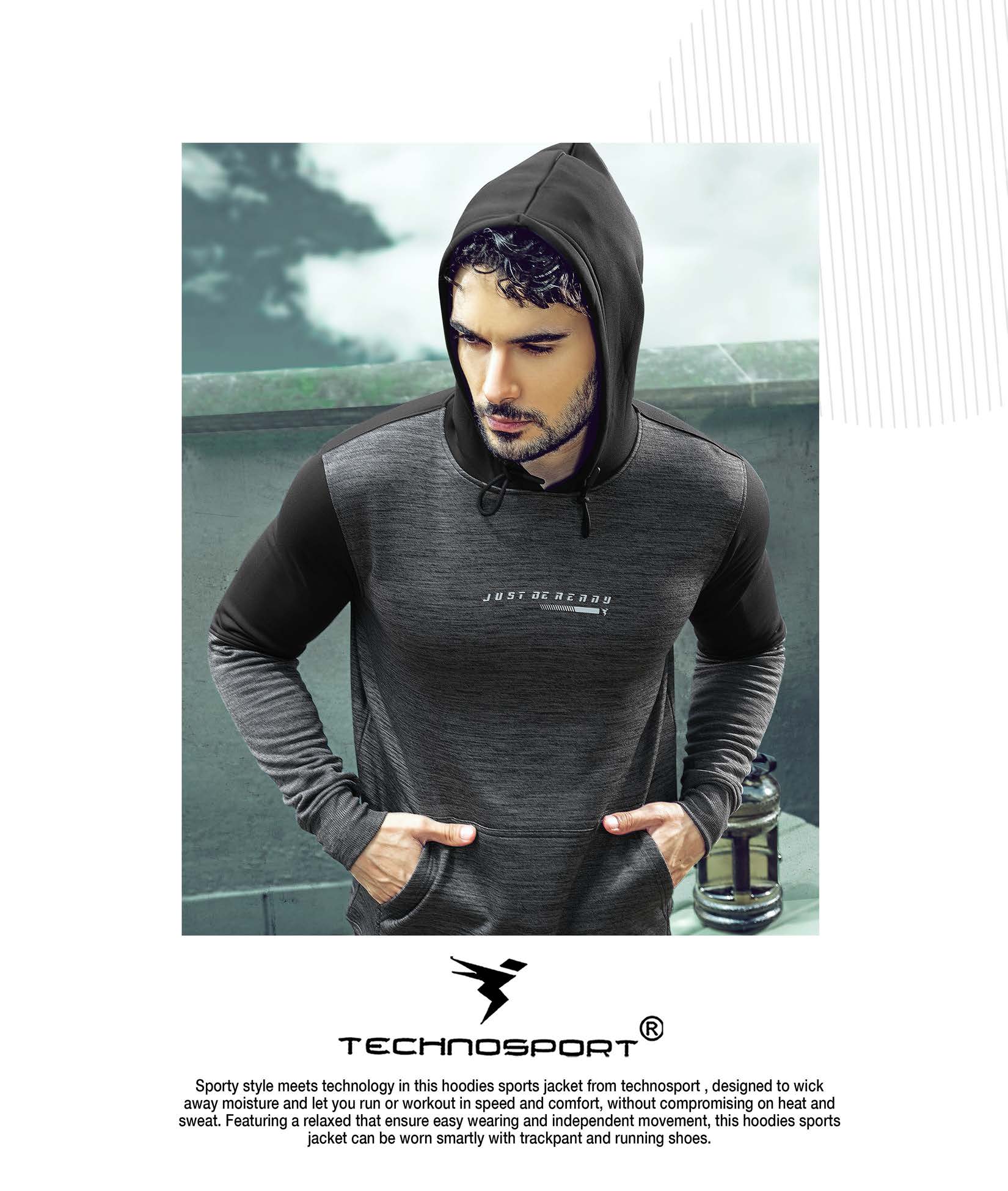 Technosport Full Sleeve Dry Fit Melange Hoodie Jacket For Men Pl