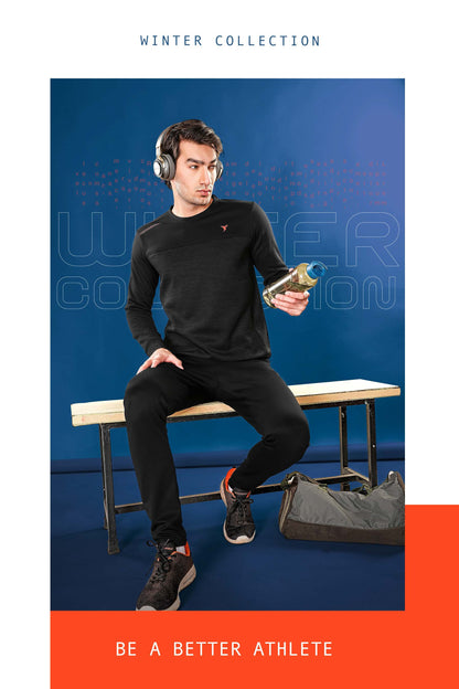 TechnoSport Crew Neck Full Sleeve Dry Fit Melange Sweatshirt for Men PL-73 (Black)