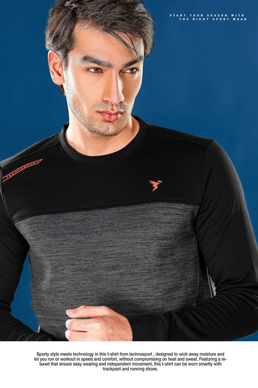 TechnoSport Crew Neck Full Sleeve Dry Fit Melange Sweatshirt for Men PL-73 (Dark Grey)
