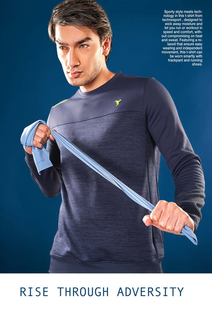 TechnoSport Crew Neck Full Sleeve Dry Fit Melange Sweatshirt for Men PL-73 (Spanish Blue)
