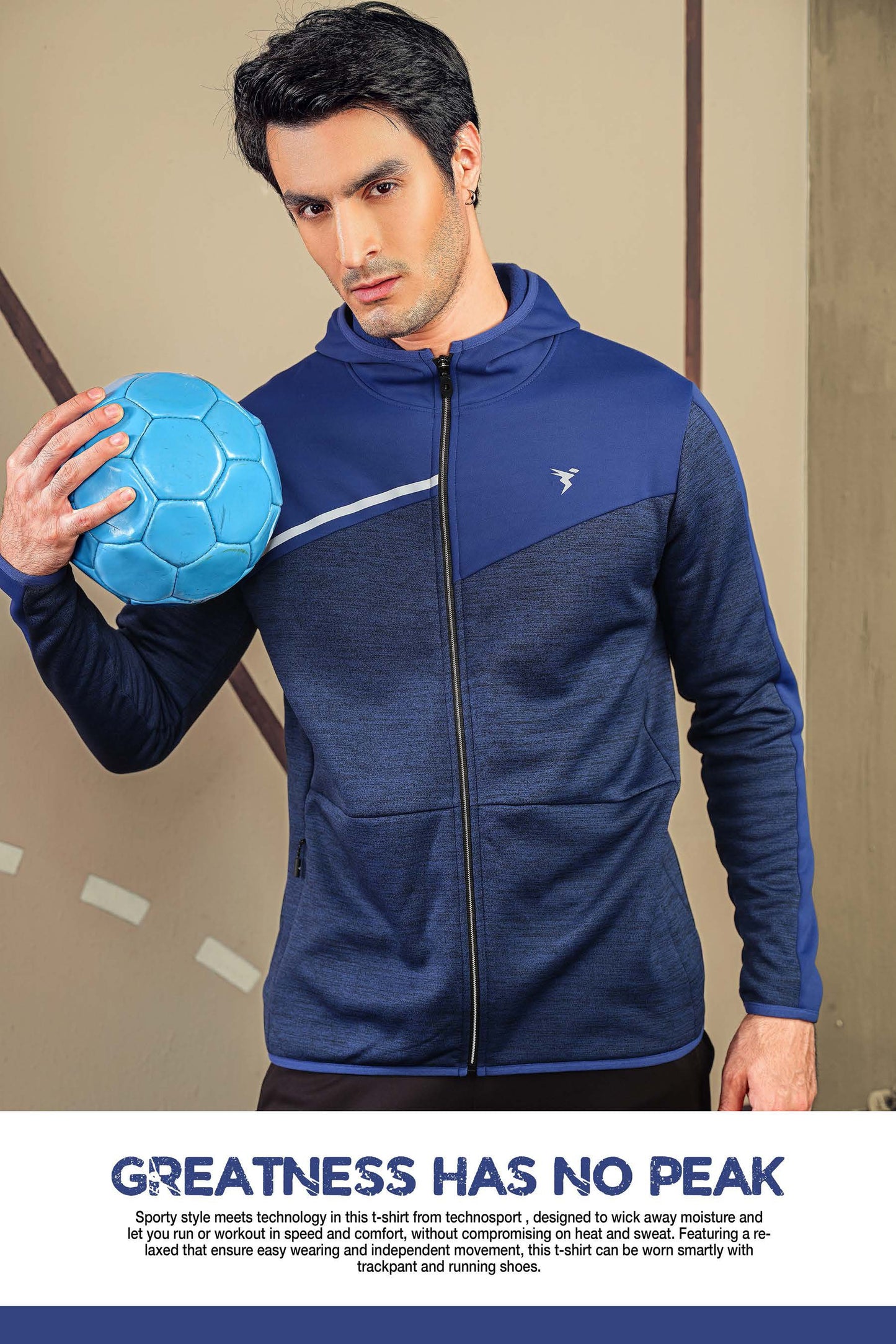 Technosport Full Sleeve Dry Fit Melange Hoodie Jacket for Men PL-74 (Royal Blue)