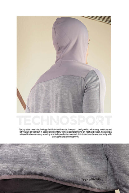 Technosport Full Sleeve Dry Fit Melange Hoodie Jacket for Men PL-74 (Silver Grey)
