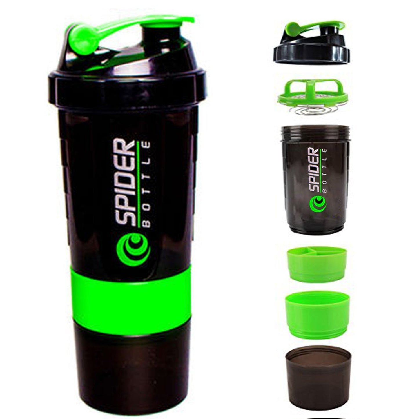 Spider Shaker Bottle for Protein and Gym use (Green-500ml)