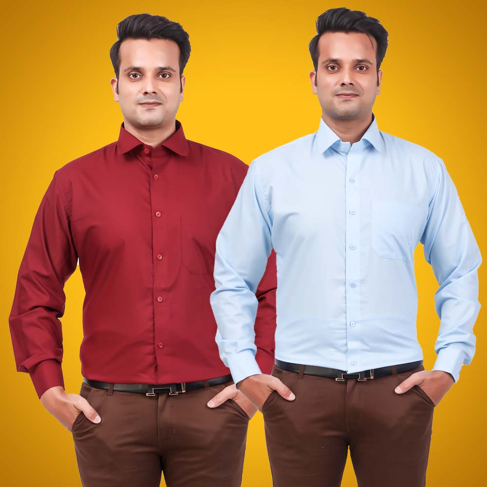 Men's Formal Shirt Blend Cotton Regular Fit Pack of 2