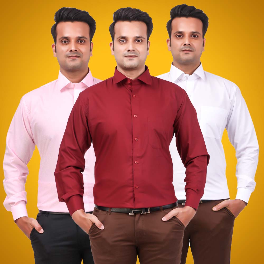 Men's Formal Shirt Blend Cotton Regular Fit Pack of 3