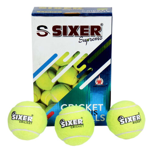 SIXER Superemo Heavy Weight Rubber Cricket Tennis Balls Pack of 6 (Yellow)