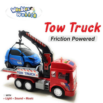 Weebles Wobble Push and Go Friction Powered Tow Truck Toy with Car