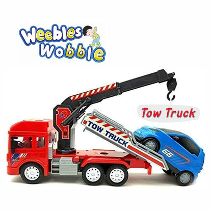 Weebles Wobble Push and Go Friction Powered Tow Truck Toy with Car