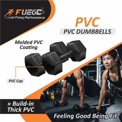 Fuego Black PVC Premium Hex Dumbbell Set (Women & Men)